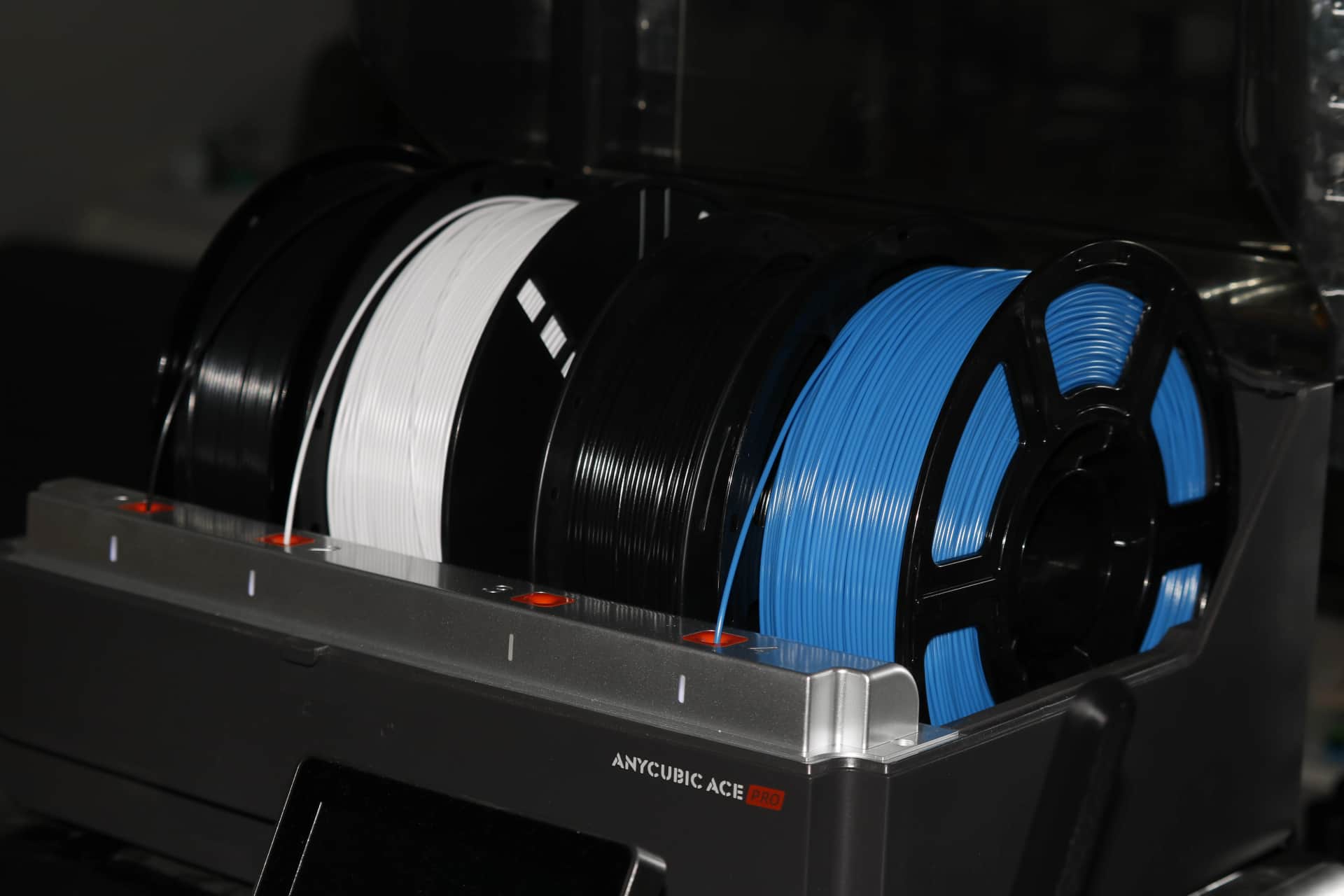 Filament spools loaded in Anycubic Ace Pro printer